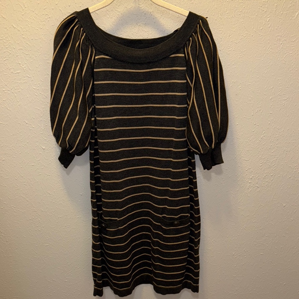 Jessica Howard Black Puff Sleeve Hippie Stripe Dress Women’s Sz Medium